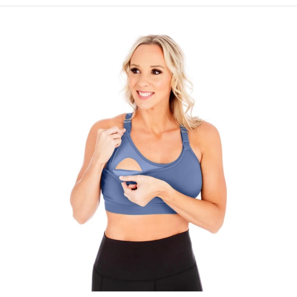 Set of 2 Love and Fit nursing bras in black and a smoky green-blue.